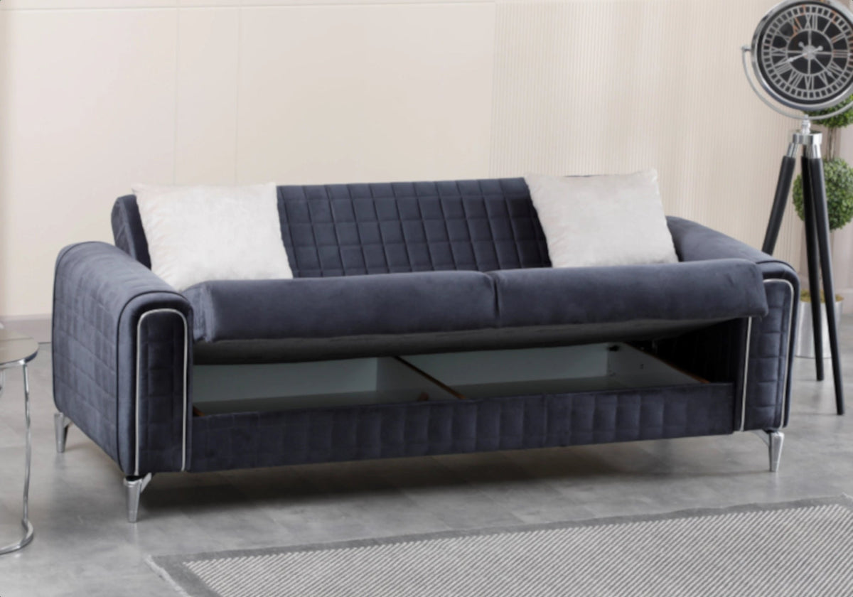ensemble canapes 321 anthracite lit coffre atlas - Vue 6 - KOORIS