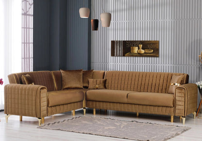canape angle velours camel convertible coffre atlas - Vue 3 - KOORIS