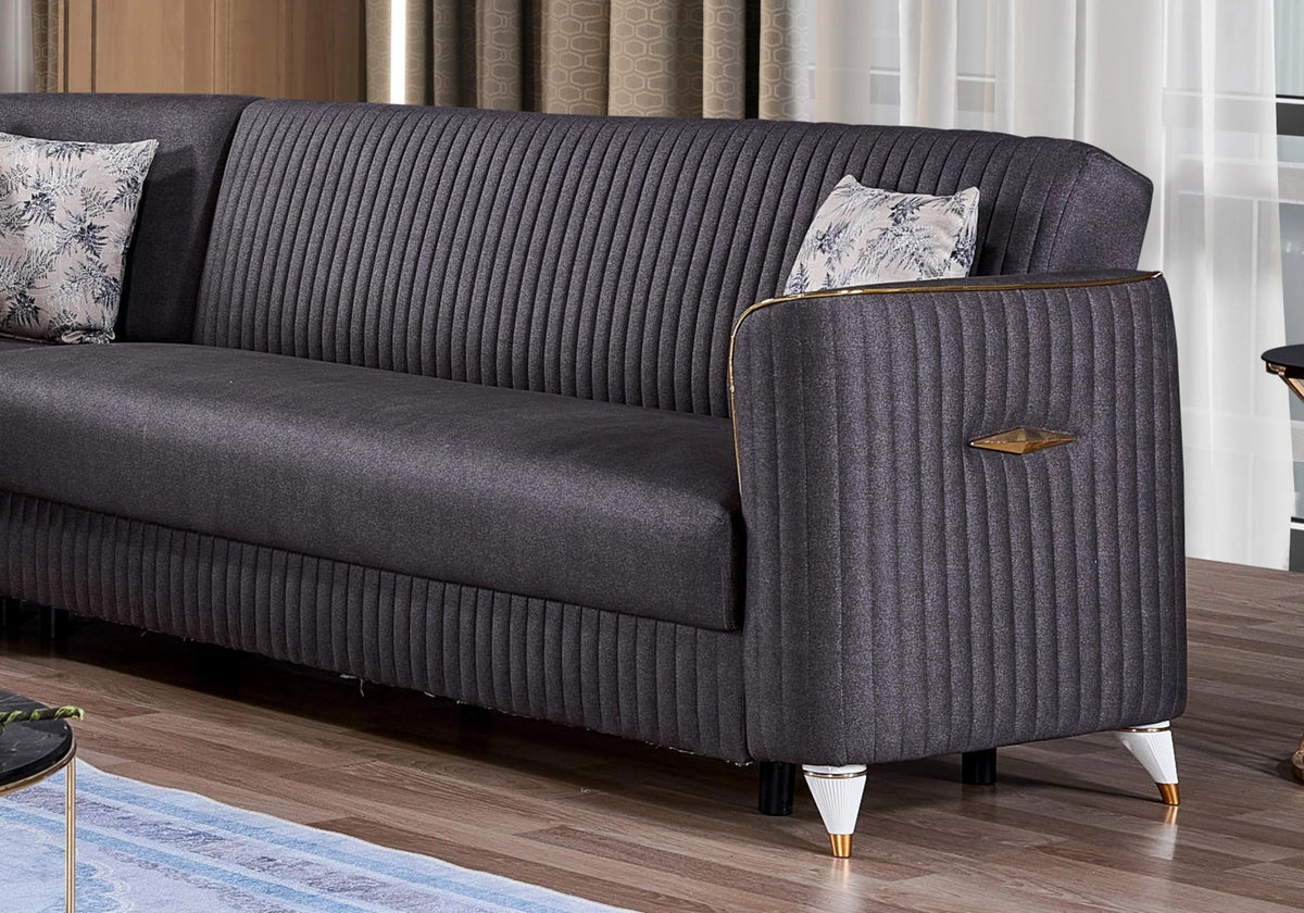 canape angle velours gris lit coffre zebra - Vue 2 - KOORIS