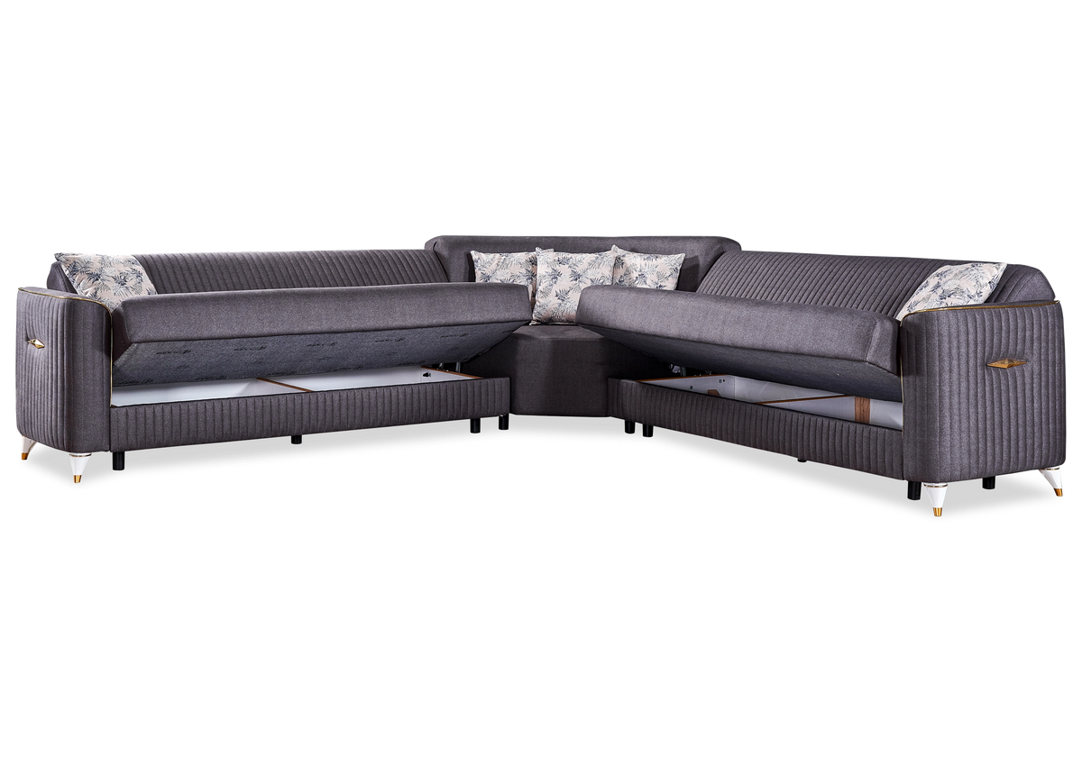 canape angle velours gris lit coffre zebra - Vue 3 - KOORIS