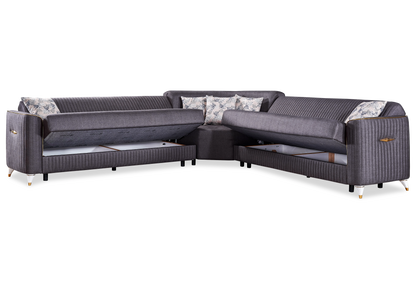 canape angle velours gris lit coffre zebra - Vue 3 - KOORIS