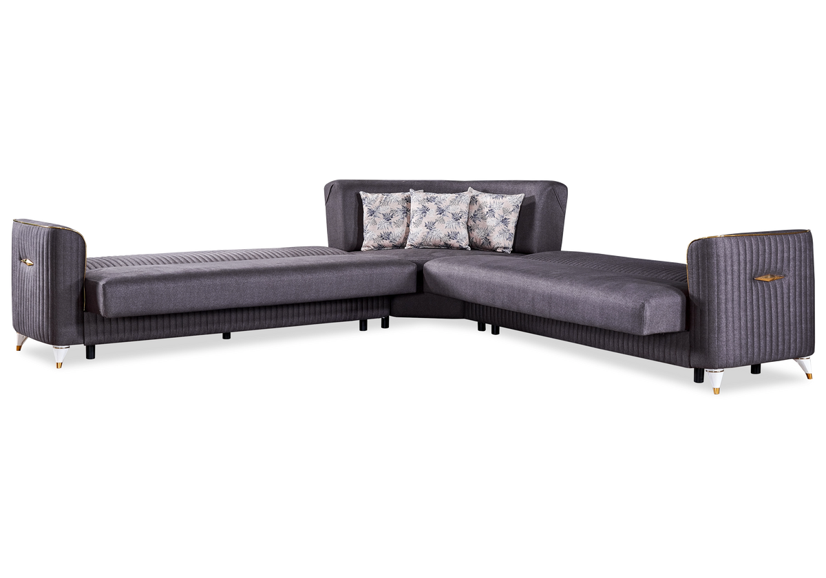 canape angle velours gris lit coffre zebra - Vue 4 - KOORIS