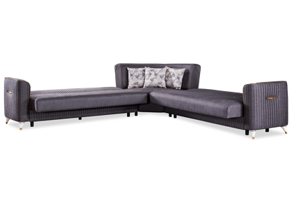 canape angle velours gris lit coffre zebra - Vue 4 - KOORIS