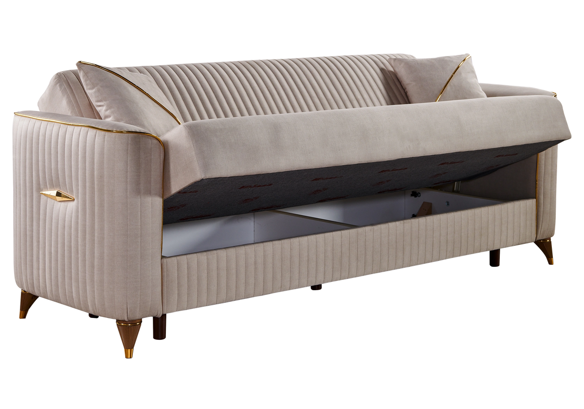 ensemble canapes 321 beige lit coffre zebra - Vue 5 - KOORIS