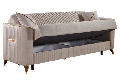 ensemble canapes 321 beige lit coffre zebra - Vue 5 - KOORIS