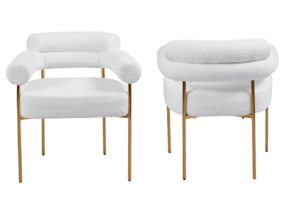Fauteuil de table bouclé blanc avec pieds dorés | Kove