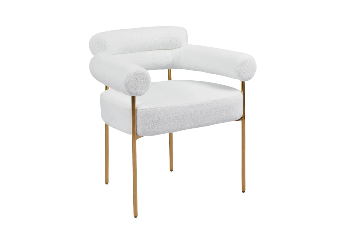 Fauteuil de table bouclé blanc avec pieds dorés | Kove