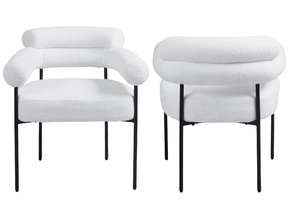 Fauteuil de table tissu bouclé blanc pieds noirs | Kove