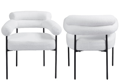 Fauteuil de table tissu bouclé blanc pieds noirs | Kove