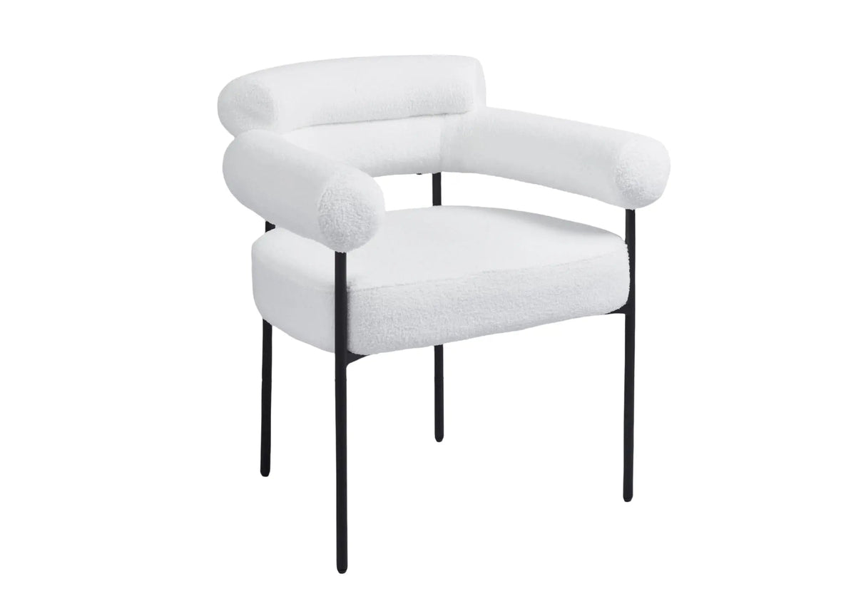Fauteuil de table tissu bouclé blanc pieds noirs | Kove