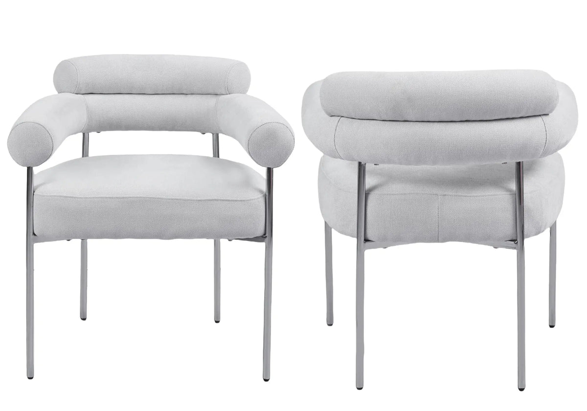 Fauteuil de table bouclé gris avec pieds argentés | Kove