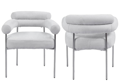 Fauteuil de table bouclé gris avec pieds argentés | Kove