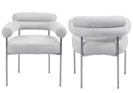 Fauteuil de table bouclé gris avec pieds argentés | Kove