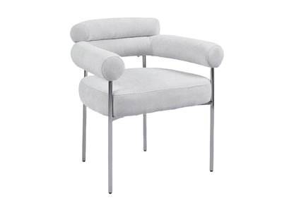 Fauteuil de table bouclé gris avec pieds argentés | Kove