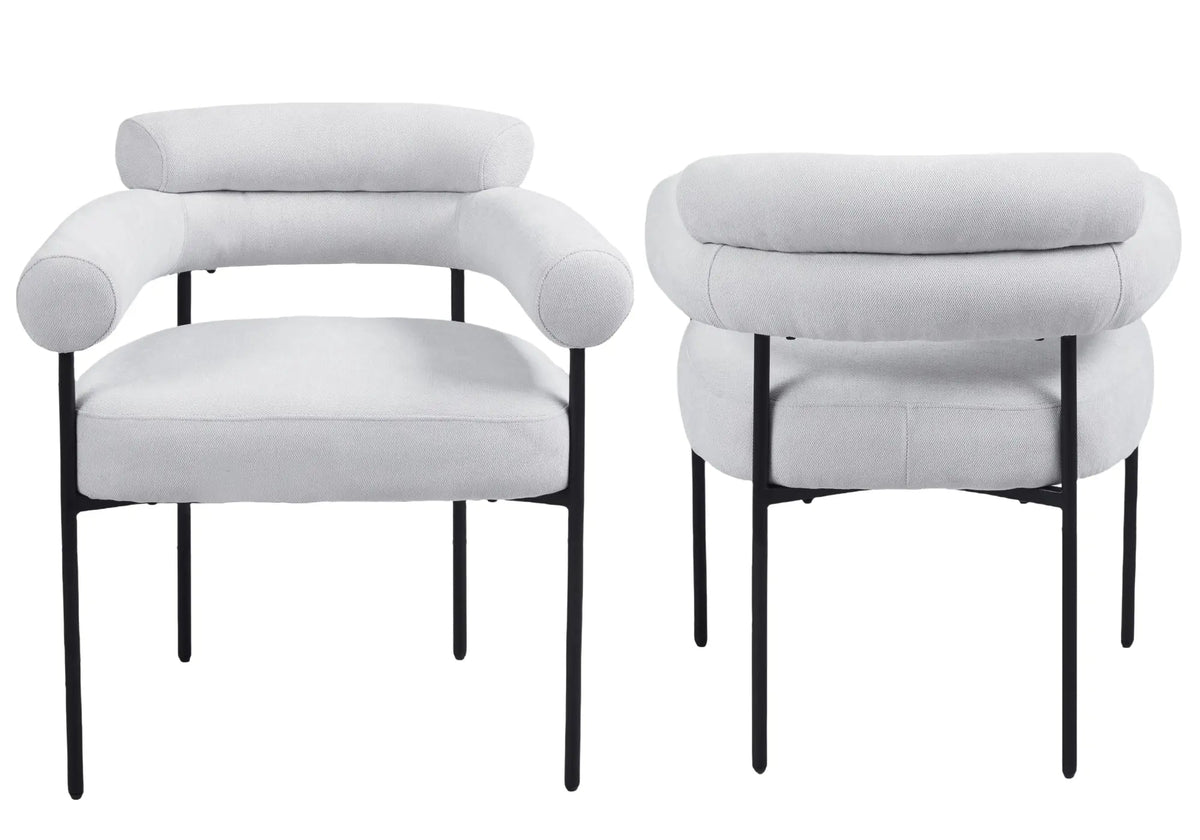 Fauteuil de table bouclé gris et pieds noirs | Kove