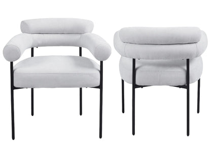 Fauteuil de table bouclé gris et pieds noirs | Kove
