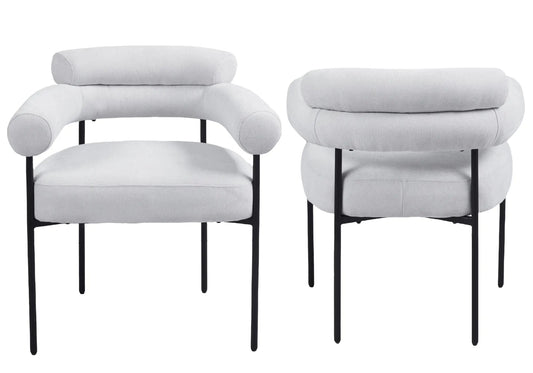 Fauteuil de table bouclé gris et pieds noirs | Kove
