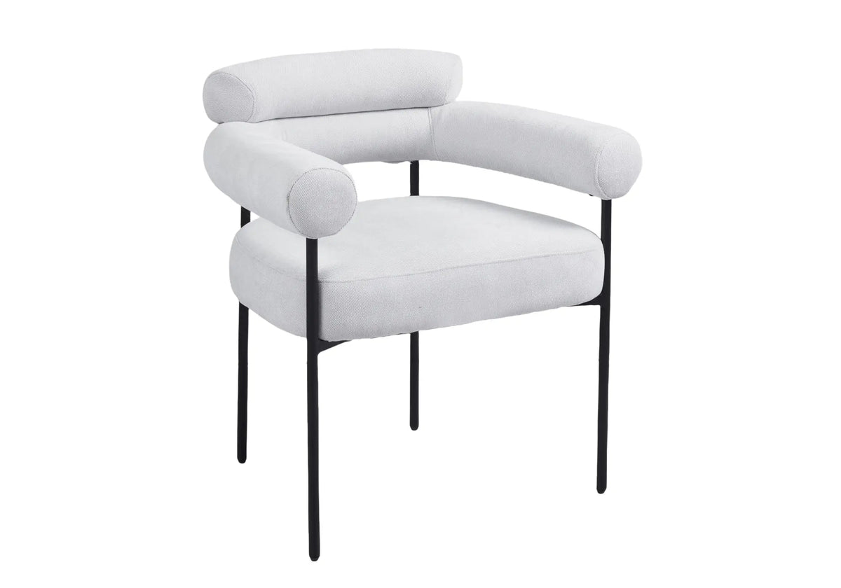 Fauteuil de table bouclé gris et pieds noirs | Kove