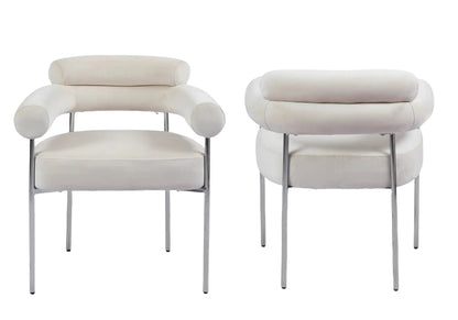 Fauteuil de table en beige et pieds argentés | Kove