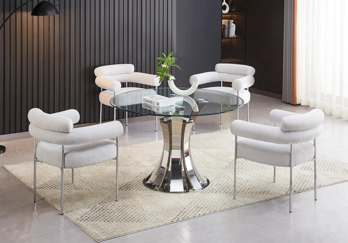 Fauteuil de table en beige et pieds argentés | Kove