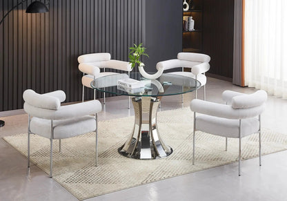 Fauteuil de table en beige et pieds argentés | Kove