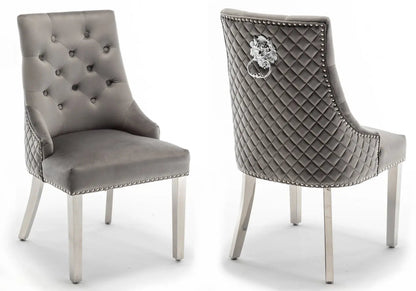2 chaises capitonnées gris tête de lion | Kreo