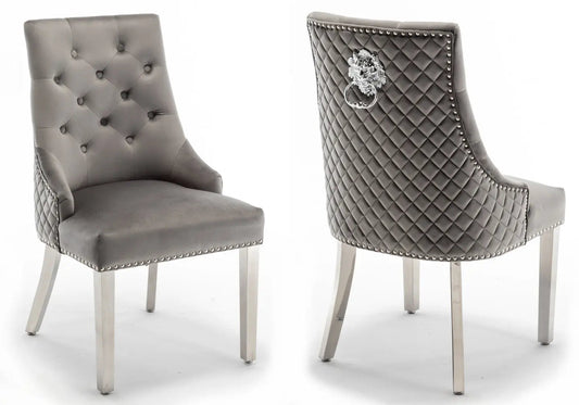 2 chaises capitonnées gris tête de lion | Kreo