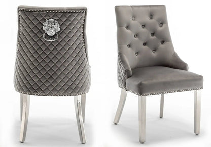 2 chaises capitonnées gris tête de lion | Kreo