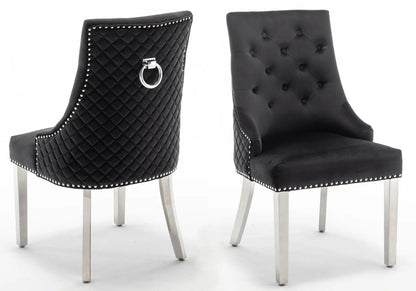 Lot de 2 chaises capitonnées noir & argent | Nuvio