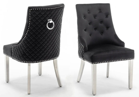 Lot de 2 chaises capitonnées noir & argent | Nuvio