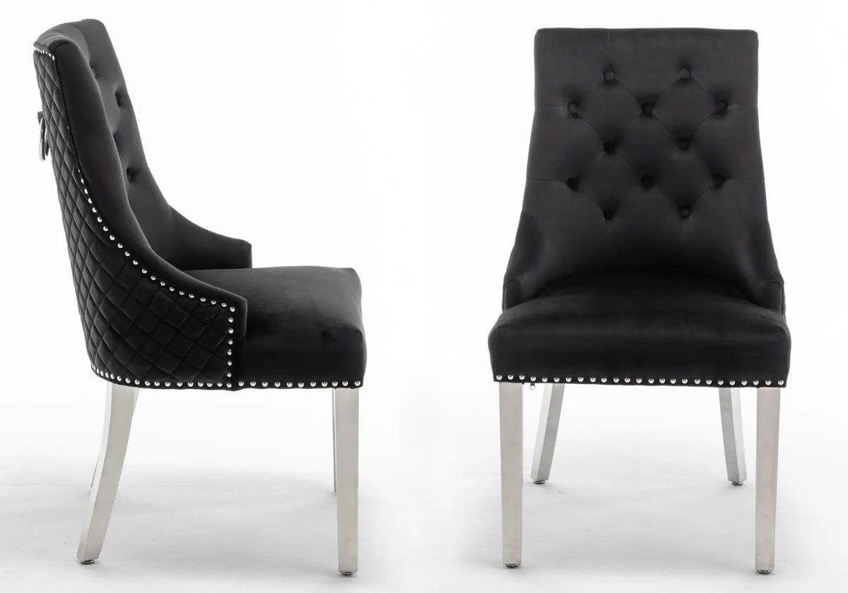 Lot de 2 chaises capitonnées noir & argent | Nuvio