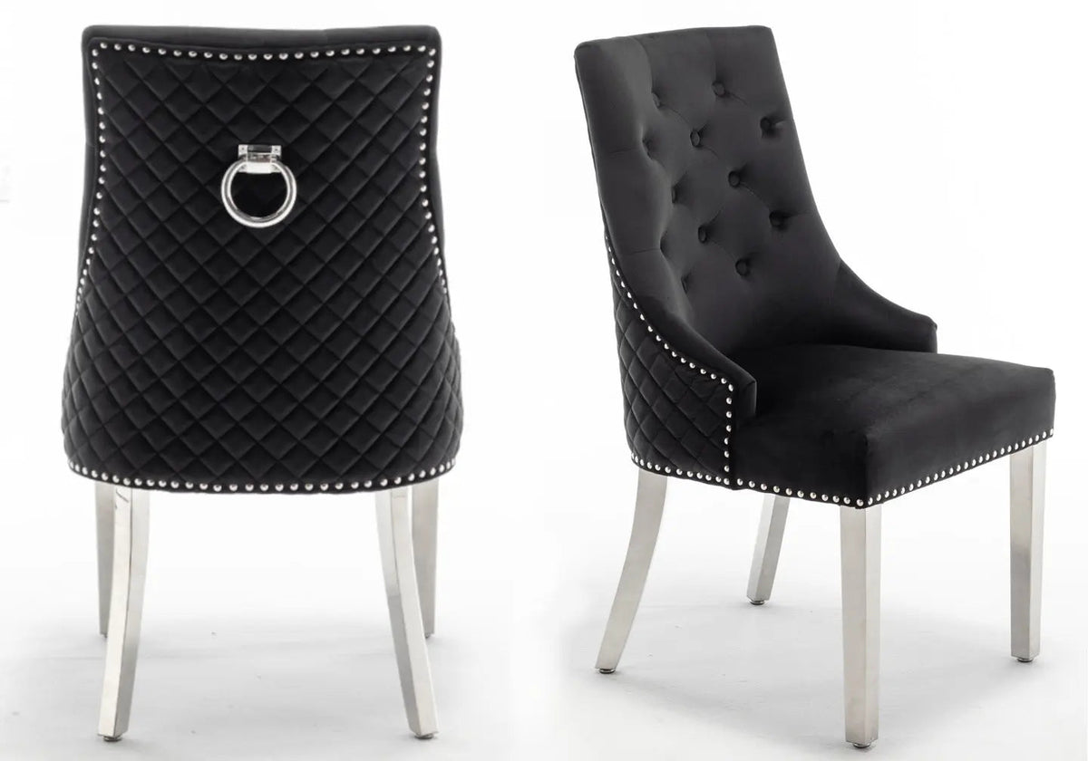 Lot de 2 chaises capitonnées noir & argent | Nuvio