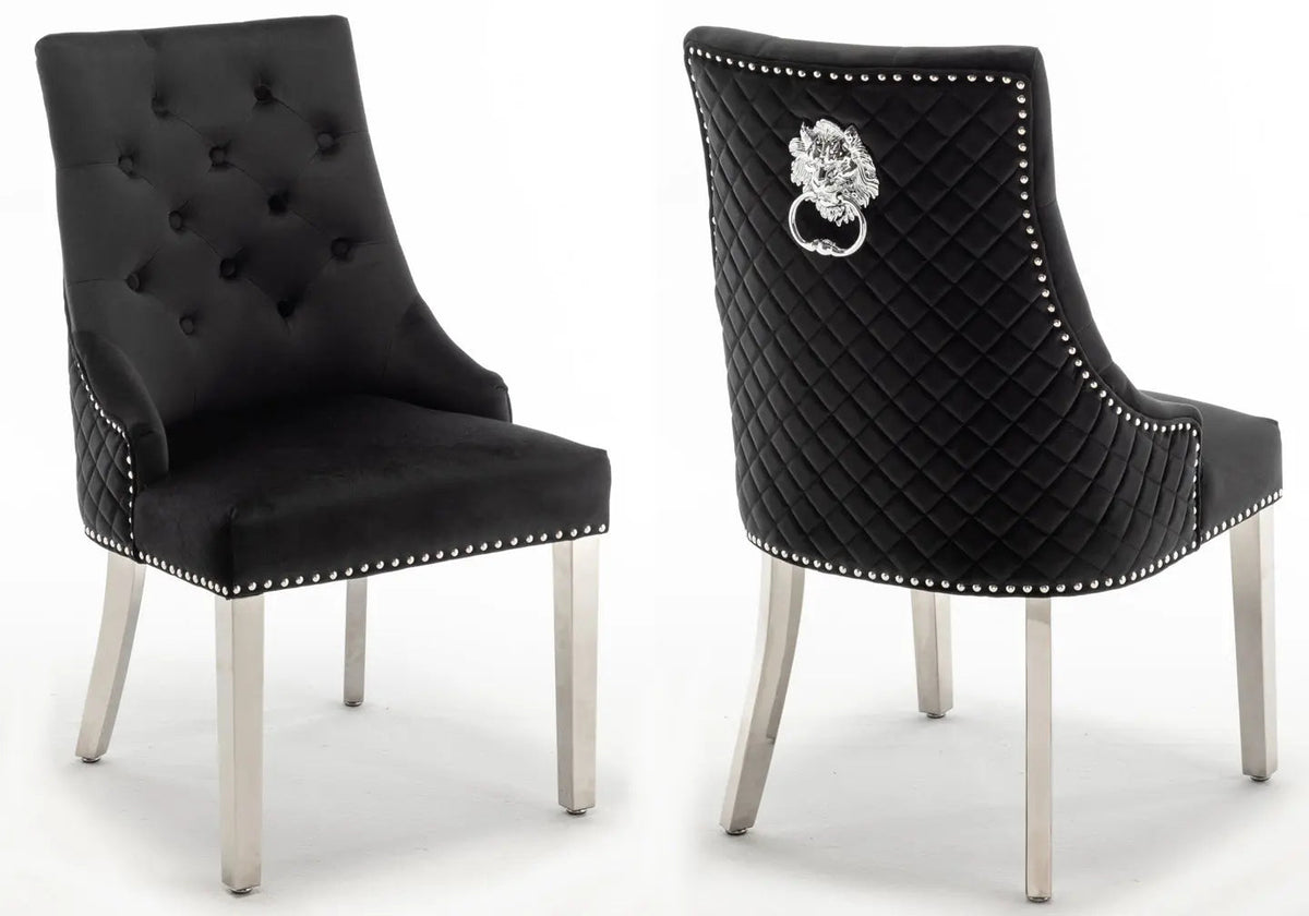 Chaise capitonnée noir tête de lion | Kreo