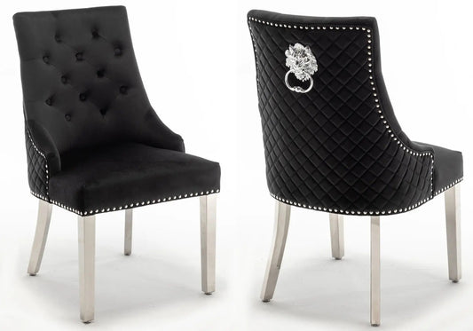 Chaise capitonnée noir tête de lion | Kreo