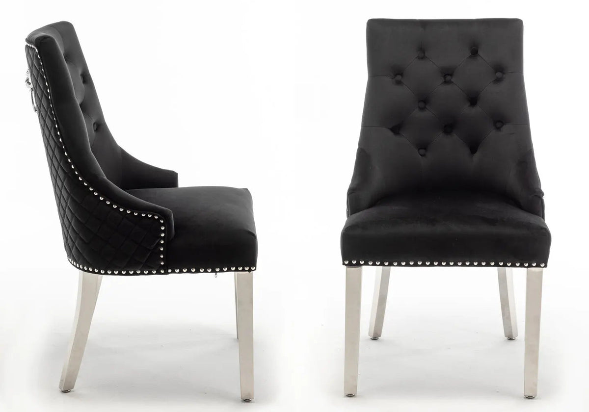 Chaise capitonnée noir tête de lion | Kreo
