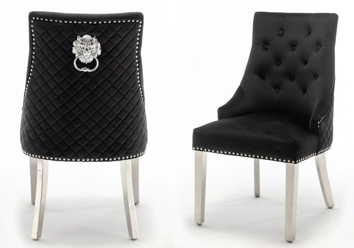 Chaise capitonnée noir tête de lion | Kreo