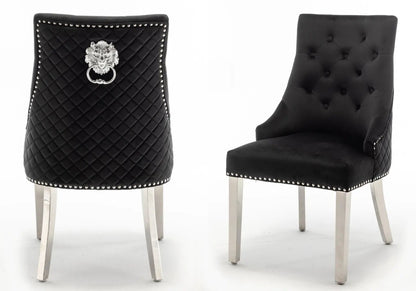 Chaise capitonnée noir tête de lion | Kreo