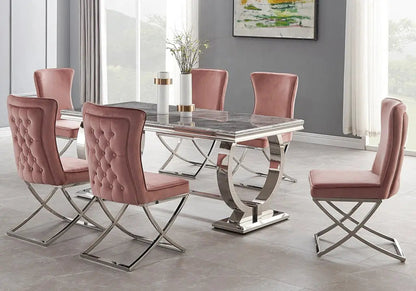 Chaise capitonnée en rose et pied argenté | Korva