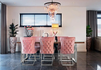 Chaise capitonnée en rose et pied argenté | Korva