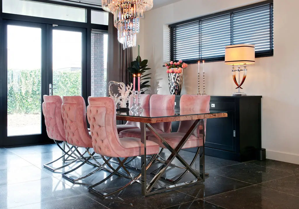 Lot de 2 chaises capitonnées rose poudré | Korva