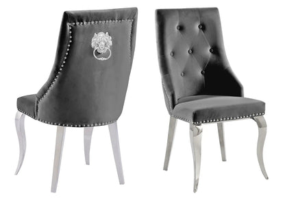Table marbre noir et chaises capitonnées argent | Halo