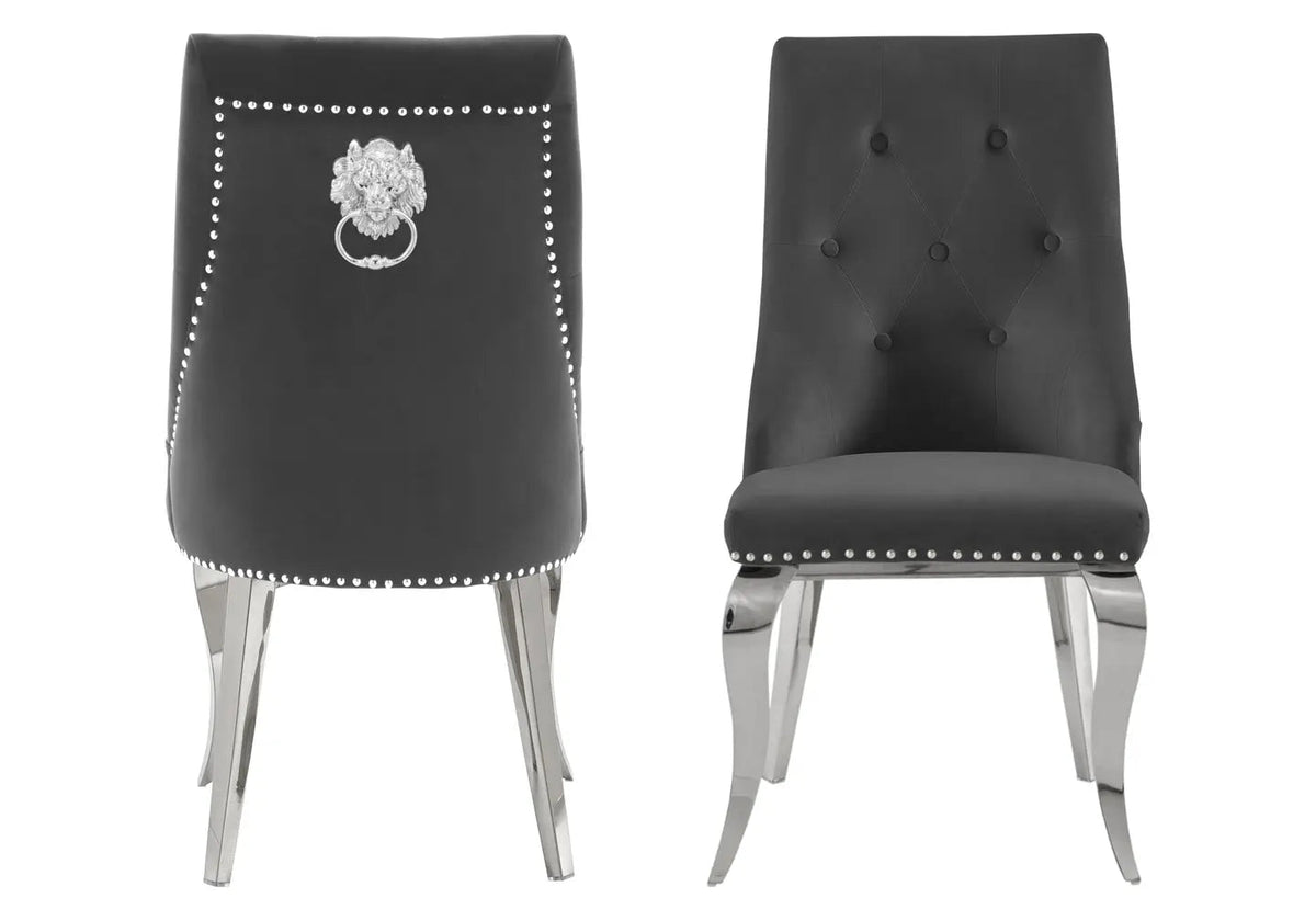 Table verre blanc et chaises capitonnées argent | Halo