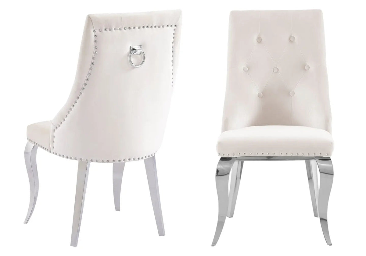 Lot de 4 chaises capitonnées velours écru | Kalyx