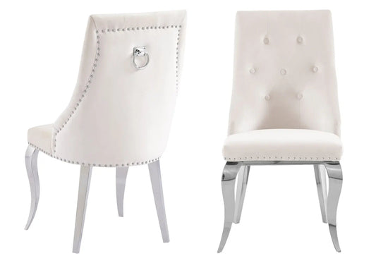 Lot de 4 chaises capitonnées velours écru | Kalyx