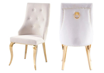 Lot de 4 chaises cloutées velours écru et doré | Kalyx