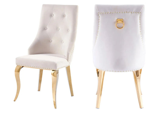 Lot de 4 chaises cloutées velours écru et doré | Kalyx