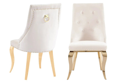Lot de 4 chaises cloutées velours écru et doré | Kalyx