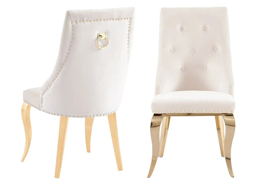 Lot de 4 chaises cloutées velours écru et doré | Kalyx