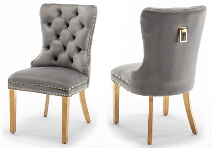 Lot de 2 chaises en gris à poignée dorée | Vexta