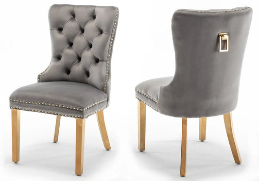 Lot de 2 chaises en gris à poignée dorée | Vexta